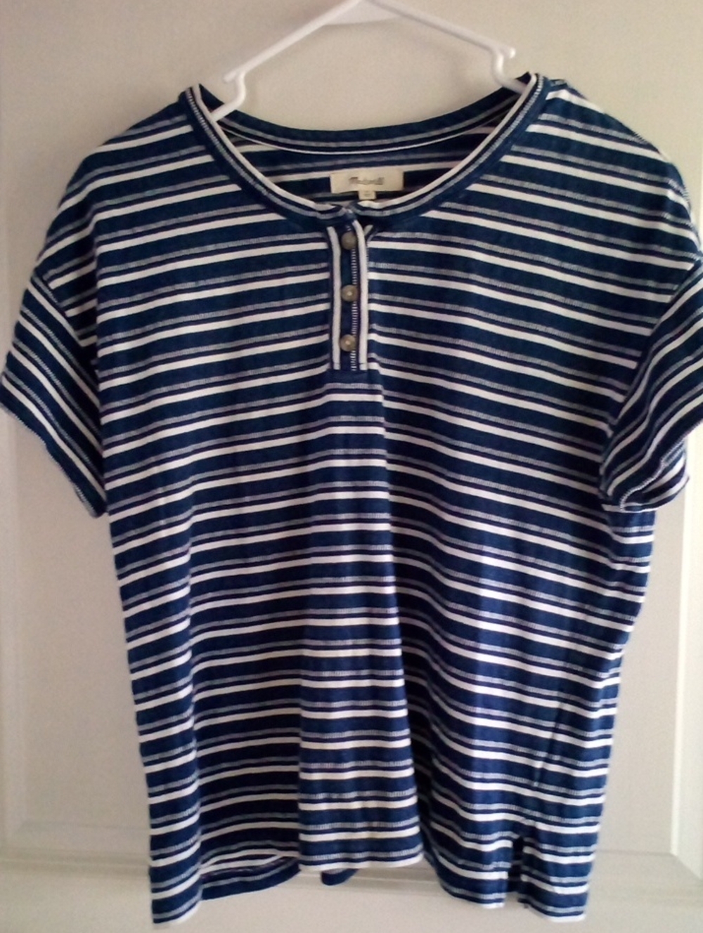 Madewell Blue and White Striped Henley Top